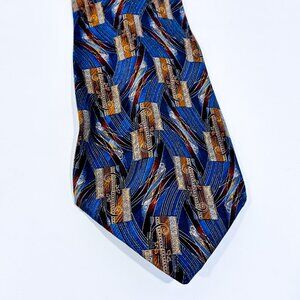 SERICA Vintage brown and blue patterned silk tie | Geometric design *